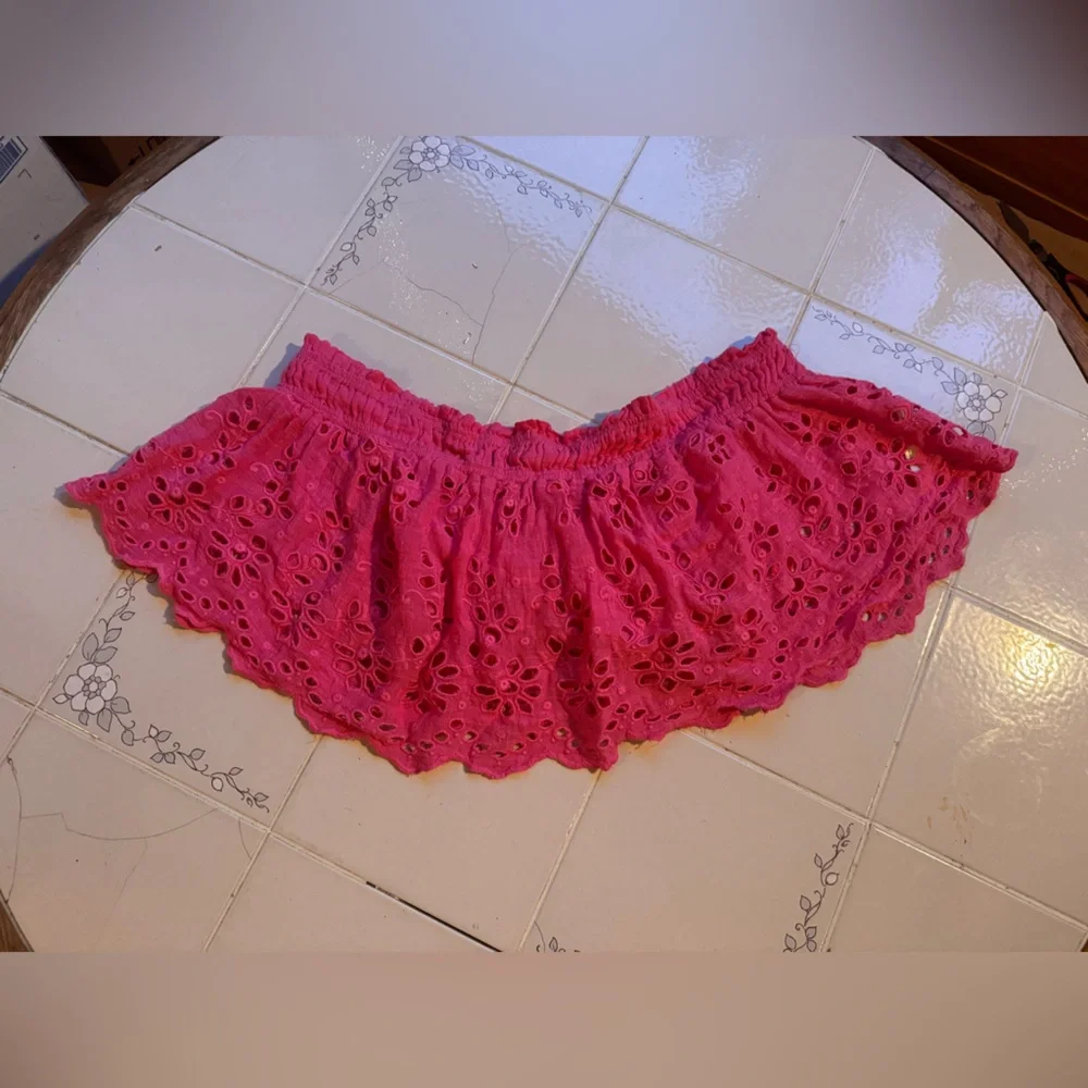 Free People One Hot Pink Eyelet Lace Perla Top size M
